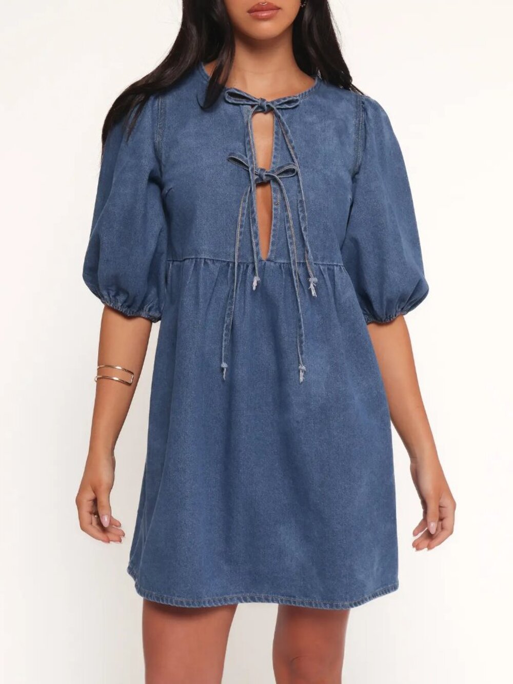 NWT Petal & Pup Romana Tie Front Denim Minidress Large